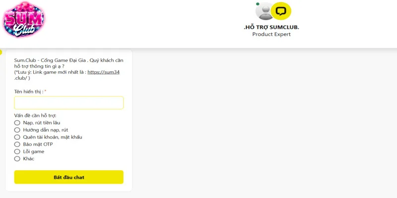 Live Chat kênh liên hệ CSKH của cổng game SUMCLUB
