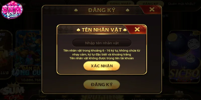 Tạo “Tên nhân vật” sau khi đăng ký SUMCLUB thành công Tạo “Tên nhân vật” sau khi đăng ký SUMCLUB thành công