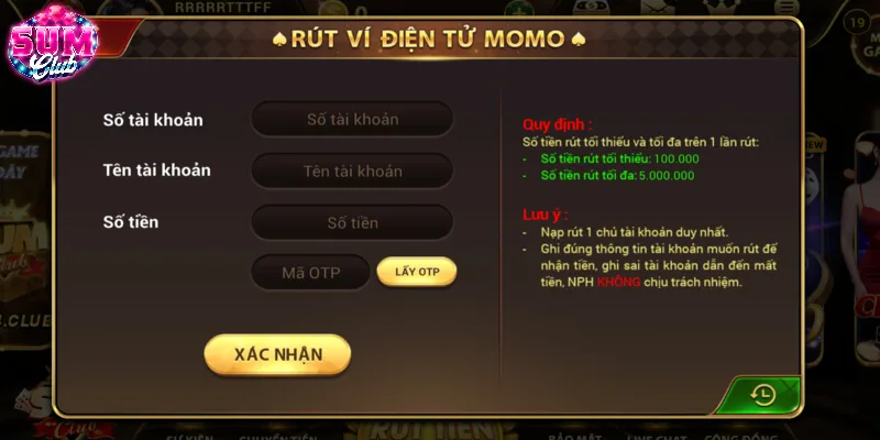 Ví điện tử Momo là giao dịch rút tiền đơn giản tại SUMCLUB